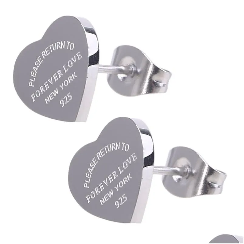 top quality classic style women lover heart studs luxury titanium steel earrings logo printed wedding party gifts wholesale