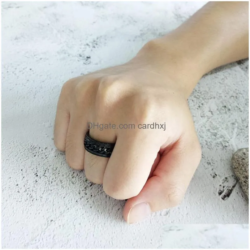 Band Rings High Quality Black Color Fashion Simple Men039S Rings Stainless Steel Chain Ring Jewelry Gift For Men Boys J414249Q2721065 Dhysw