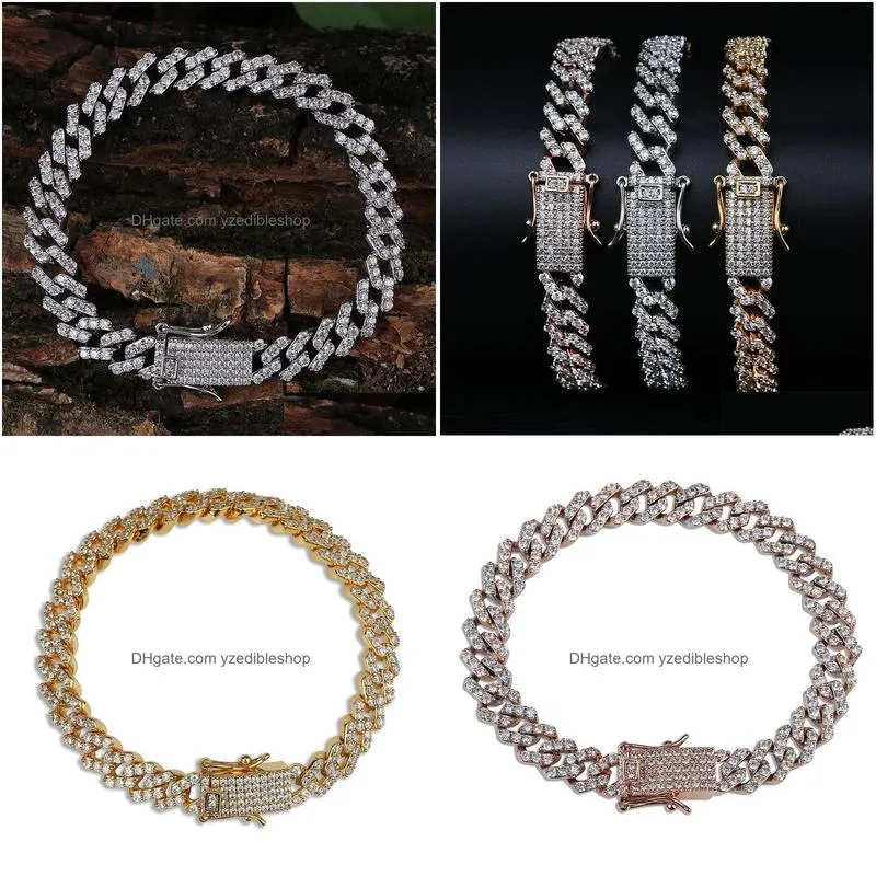 hip hop cz mens hip-hop bracelet 7 8inch long  cuban chain bracelets male rock jewelry