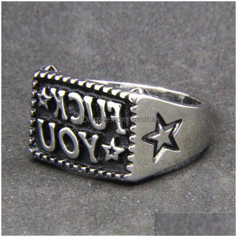 Band Rings 5Pcslot New Fk You Star Ring 316L Stainless Steel Fashion Jewelry Biker Hip Style7395480 Jewelry Ring Dhcpx