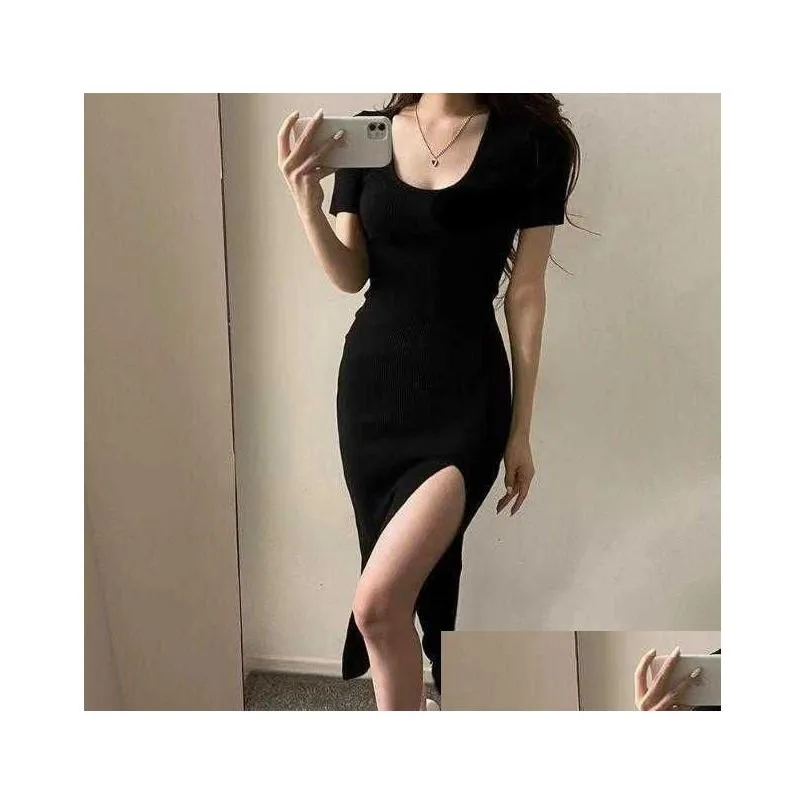 womens casual short sleeved dress lady skirt hem thin skirt style girl designer sexy dress split long skirt