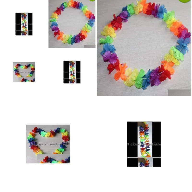 whole multi colour hawaiian rainbow flower leis artificial flower beach garland necklace luau party gay pride 40 inch3958615