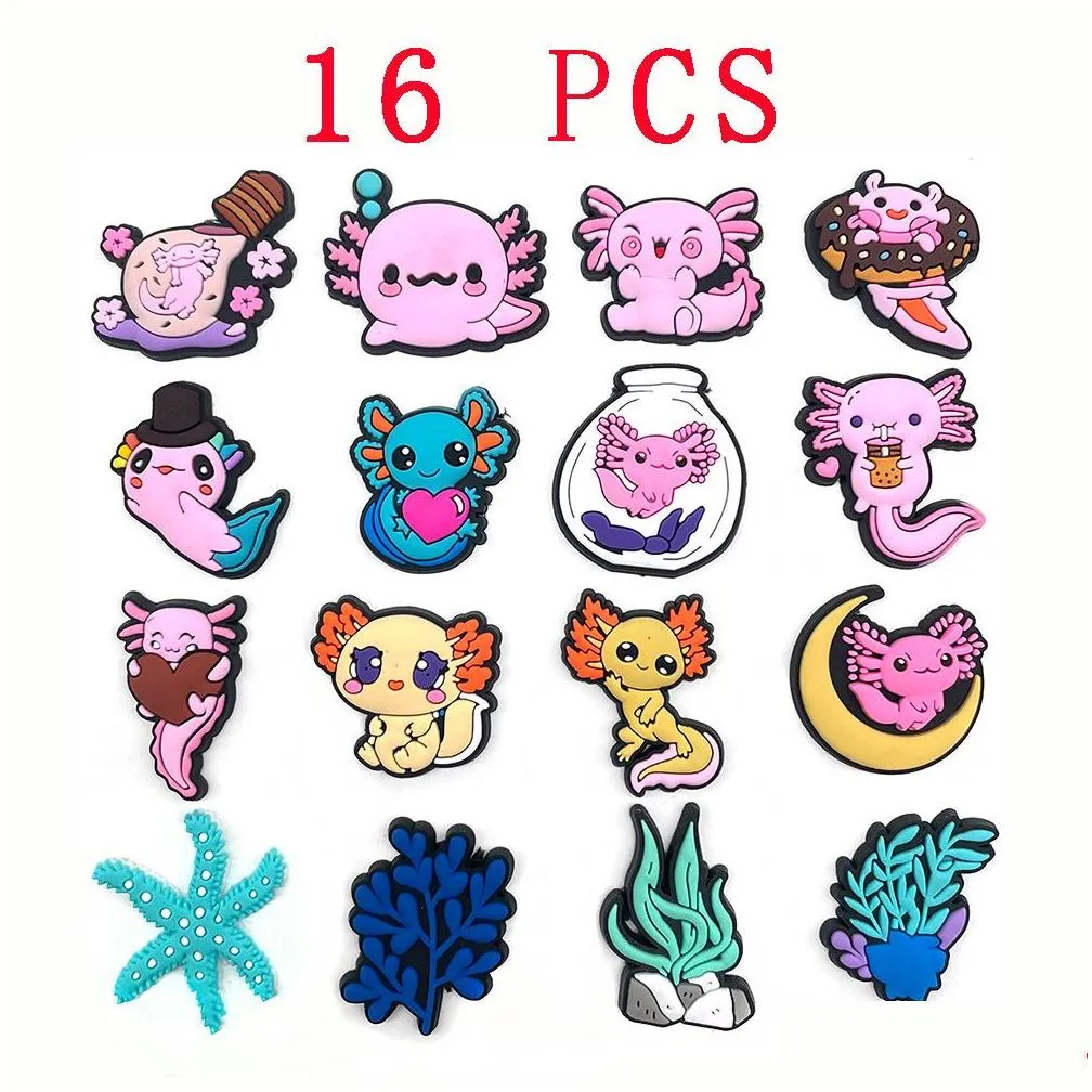 shoe parts accessories 1pc cute animal axolotl charms buckle design diy garden fit for clog sandal party birthday gifts drop delivery