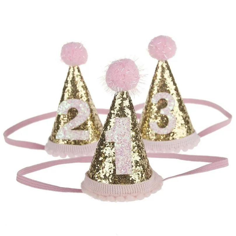 1/2/3 birthday party hats headband crown princess prince crown headdress baby shower kids birthday party decoration 20 colors