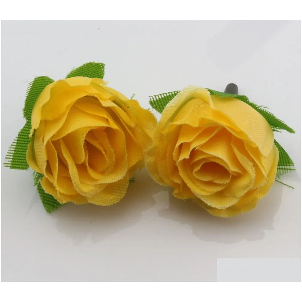  400pcs yellow tea rose flower head artificial flowers wedding flower 3cm