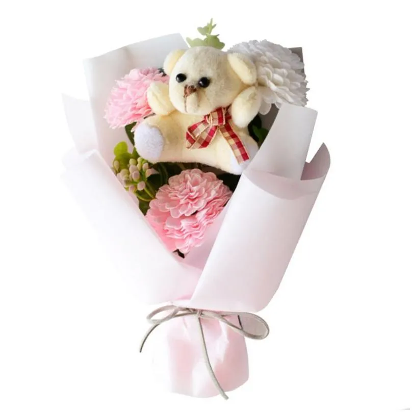 Decorative Flowers & Wreaths Rose Flower Soap Dried Bear Gift Box Birthday Home Garden Festive Party Supplies1