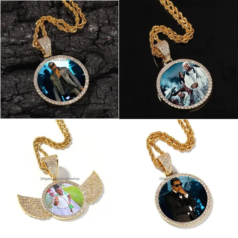 gold custom made p o with wings medallions necklace pendant cubic zircon mens hip hop jewelry