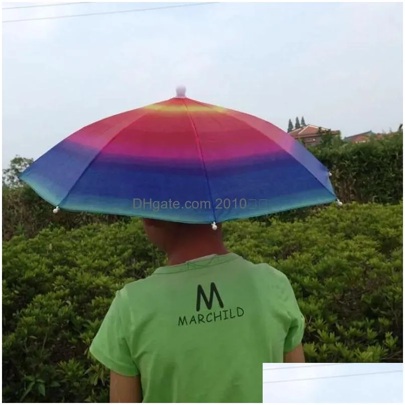 3 colors foldable sun rainbow umbrella hat for adult children adjustable headband hat umbrella hiking fishing outdoor sunshade