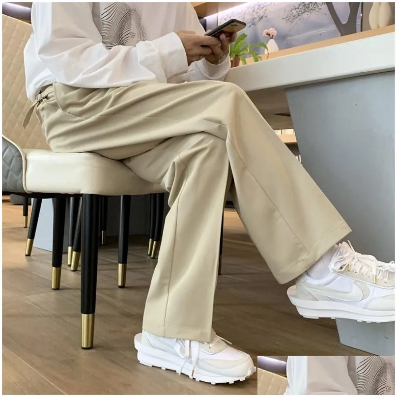 Men`S Pants Mens Pants Solid Color Suit Men Fashion Business Society Dress Korean Loose Straight Office Formal Trousers 221117 Apparel Dhqya