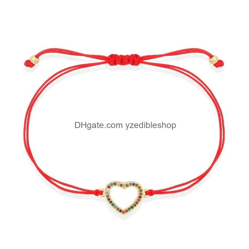 charm bracelets gold-plated rainbow cubic zirconia heart bracelets bangles red string handmade love adjustable simple fashion jewelry