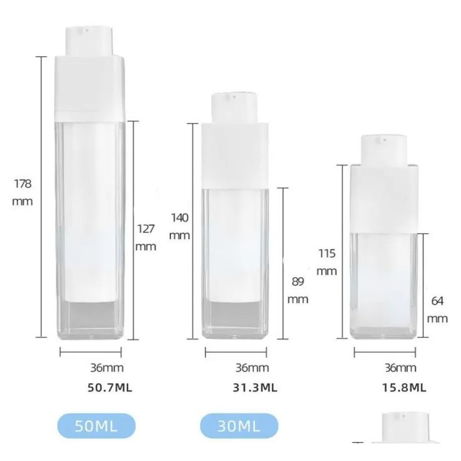 wholesale airless pump cosmetic container frosted double-layer thickened square 15ml 30ml 50ml lotion empty airless bottle pet plastic