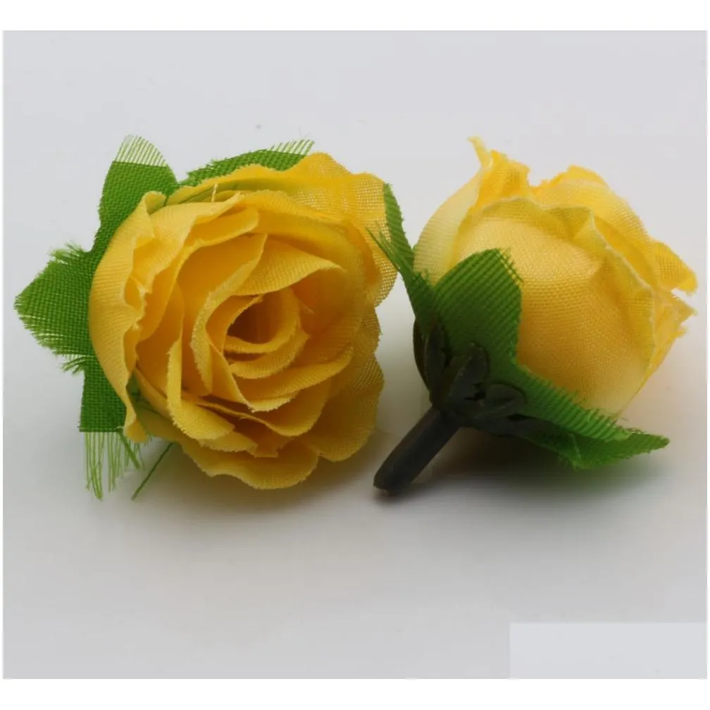  400pcs yellow tea rose flower head artificial flowers wedding flower 3cm