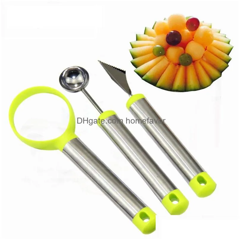 stainless steel watermelon slicer cutter set fruit carving tools knife melon baller scoop for ice cream vegetable cantaloupe multi-functional