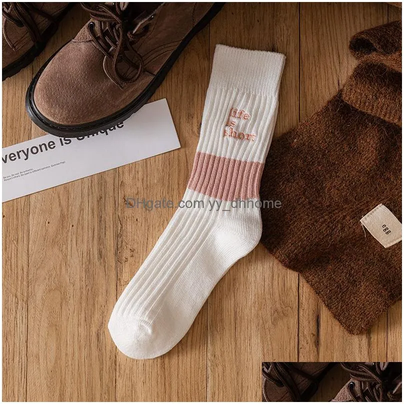 womens stockings color match embroidery cotton socks ventilate couple white stockings uniform size unisex sport long socks