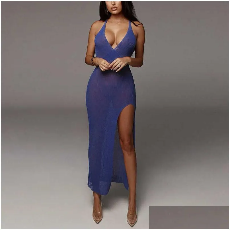 Basic & Casual Dresses White Y Backless Knitted Beach Dress Women Bikini Er Up Holiday Bodycon Mini Casual Dresses Summer Vacation Out Dhvzl