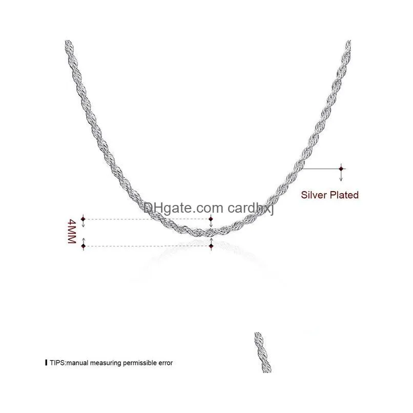 Chains Plated Sterling Sier Necklace 4Mm Men Ed Rope Chains 16 18 20 22 24 Inches Dhsn067 Top 925 Plate Necklaces Jewe6211780 Jewelry Dh7Hi