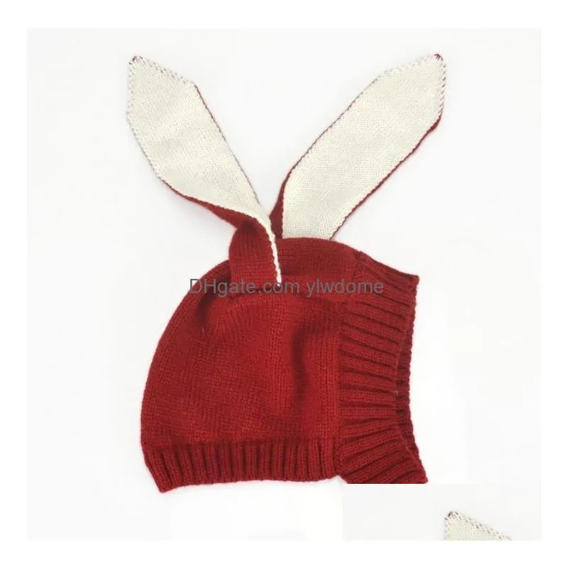 Caps & Hats Autumn Baby Cartoon Bunny Ears Hat Kids Knitted Cap Girls Boys Warm Beanies Children Hats A587 Baby, Kids Maternity Access Dhcjy