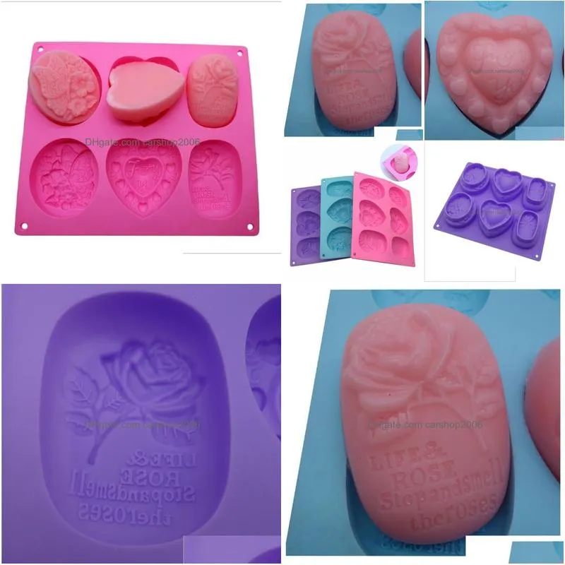 craft tools 6 holes flower silicone soap heart oval form 3d moulds making fondant cake decor kitchen accessories