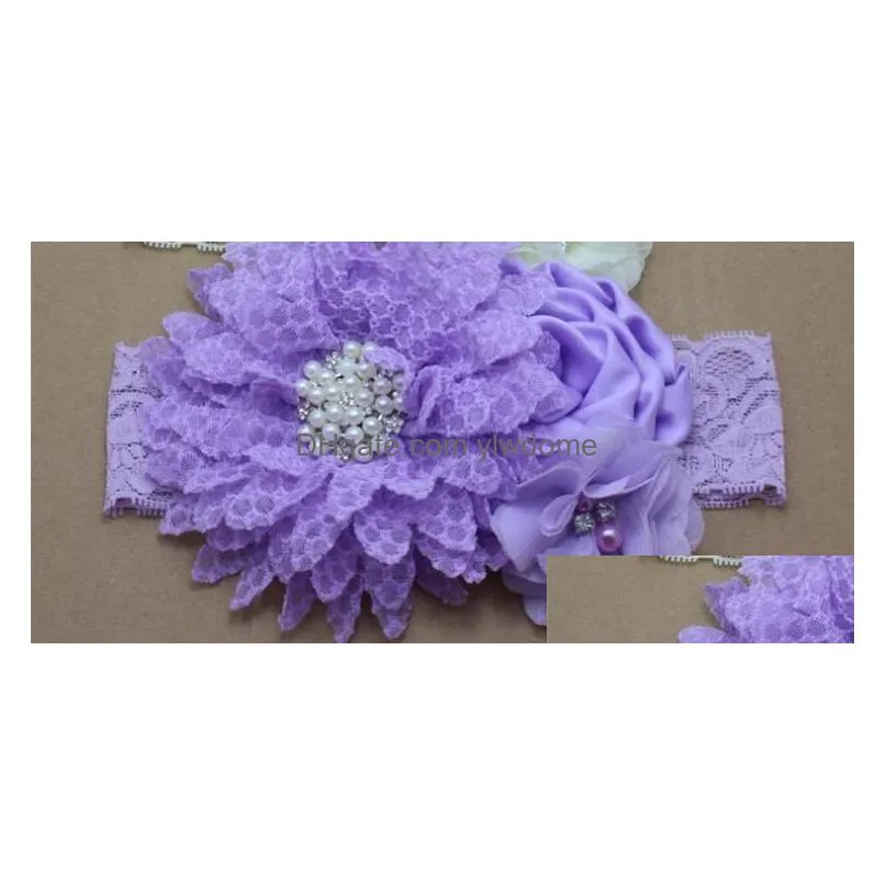 Hair Accessories Baby Girls Head Bands Satin Flowers Lace Elastic Headband Kids Headwear Babies Beauty Headbands Children Hair Accesso Dhs20