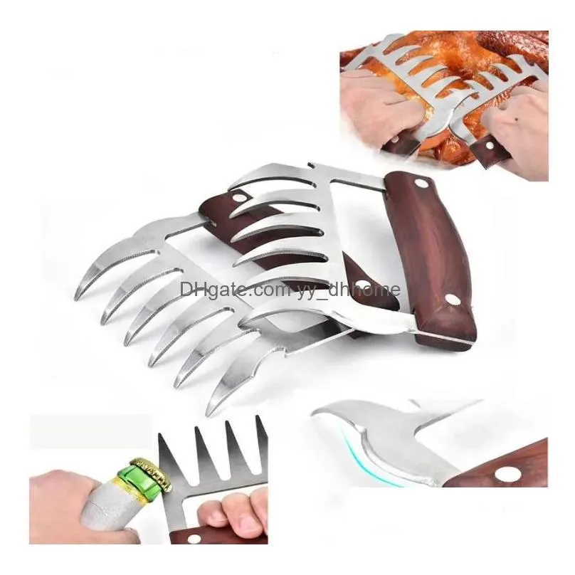 kitchen tools stainless steel claw wooden handle meat divided tearing flesh multifunction meats shred pork clamp bbq tool