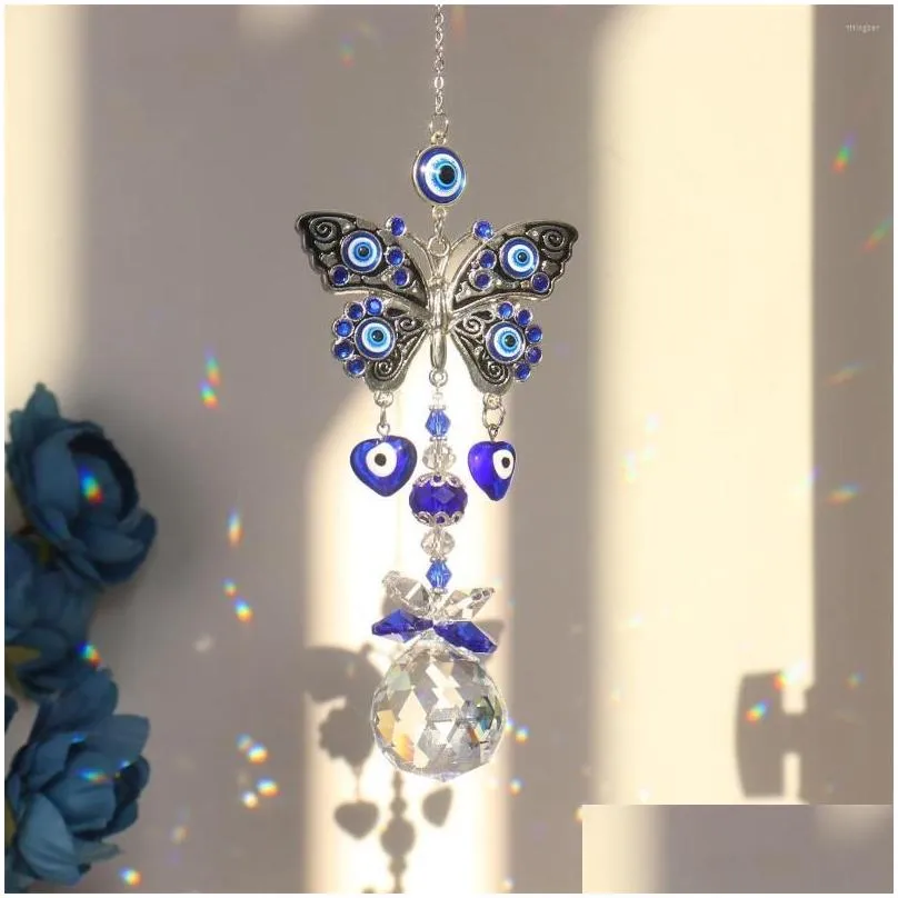Garden Decorations Blue Evil Eye Crystal Sun Catcher Pendant Prism Ball Ornaments For Window Home Decor