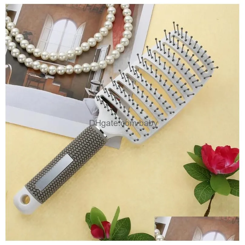 women massage brush hair brush smooth hair pure pig hairbrush styling plastic nylon big bent comb hairdressing styling tool7667234