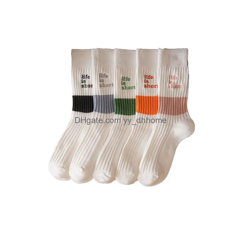 womens stockings color match embroidery cotton socks ventilate couple white stockings uniform size unisex sport long socks