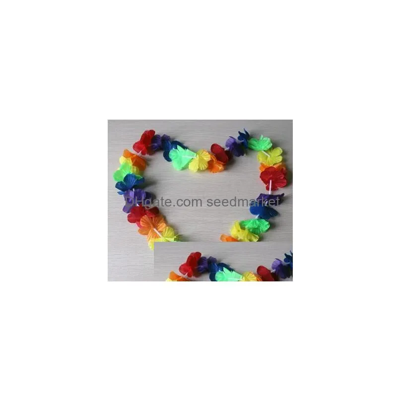 whole multi colour hawaiian rainbow flower leis artificial flower beach garland necklace luau party gay pride 40 inch3958615