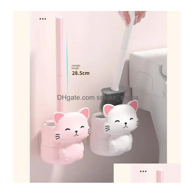 no dead corner sanitary brush cute cat seat long handle squat cleaning toilet flushing device wall mounted toilet brush set