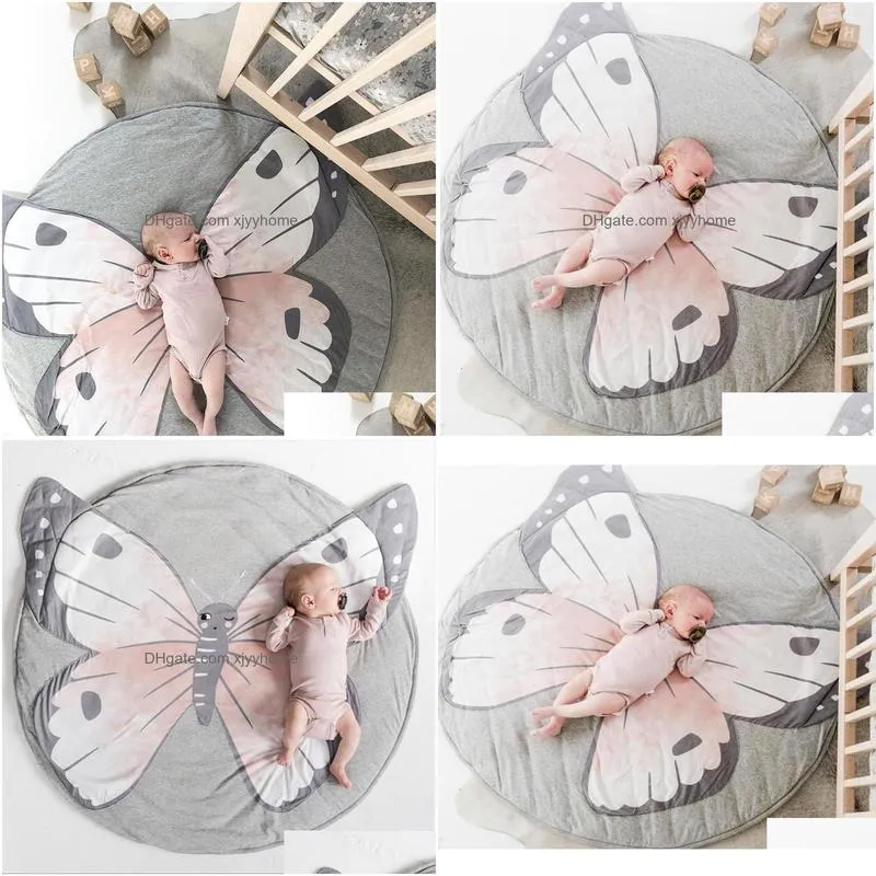 Carpets Ins New Baby Play Mats Kid Cling Carpet Floor Rug Bedding Butterfly Blanket Cotton Game Pad Children Room Decor 3D Rugs6941758 Dhrc1