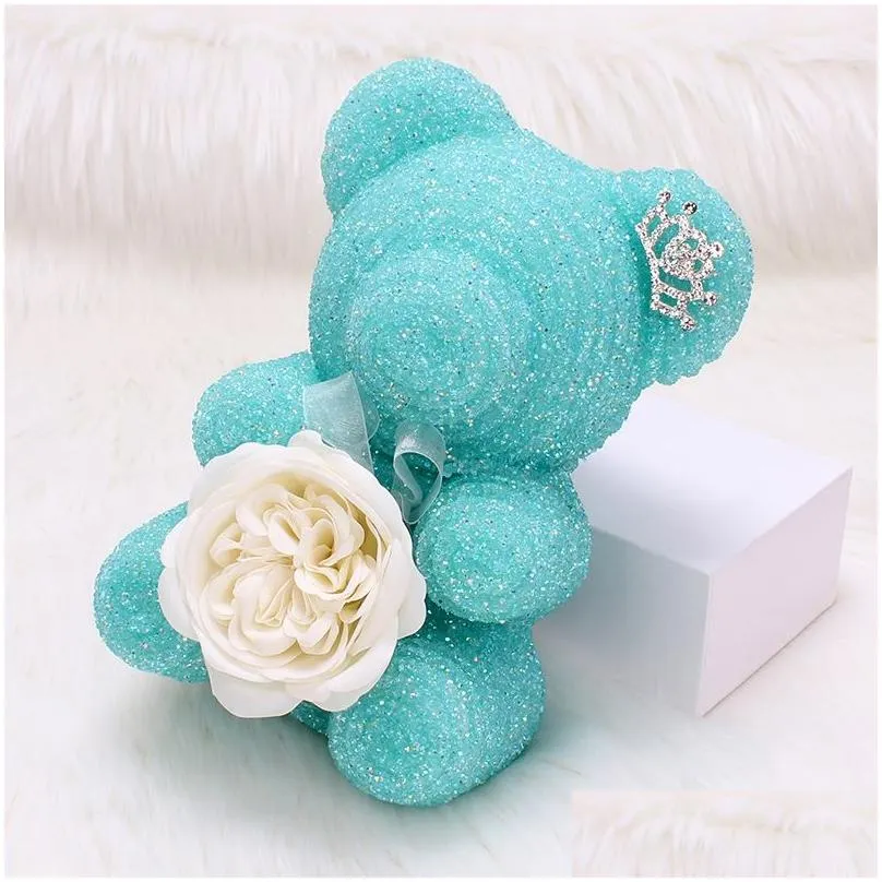 Decorative Flowers & Wreaths Crystal Diamond Rose Bear With Emulated Soap Flower And Crown Birthday Wedding Party Valentine`s Day Gift