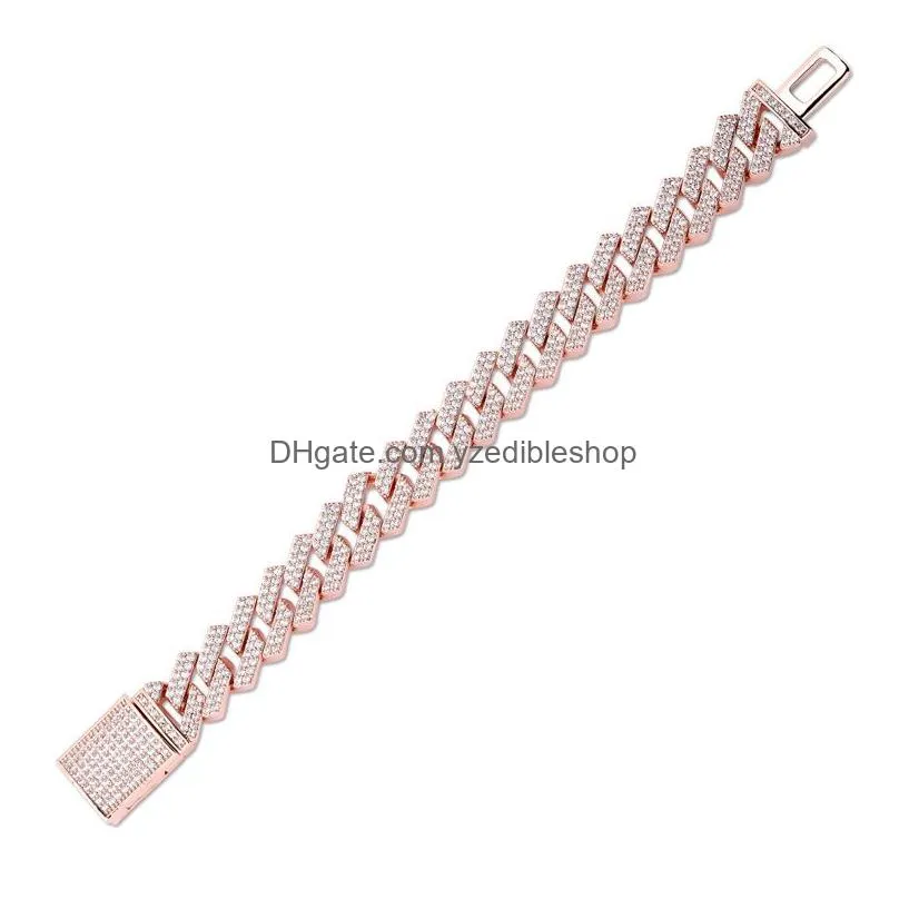 hip hop cuban link bracelet 14mm pave cz iced out cuban bracelets for men and women