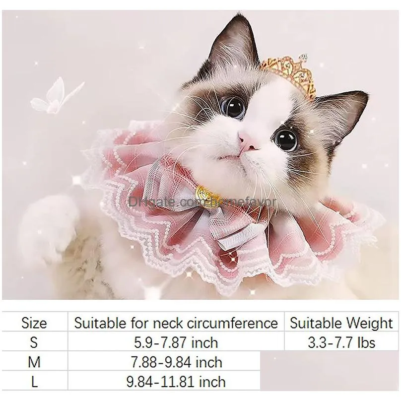 cute cat collar costumes with gold sign and bowtie pet lace bib saliva towel necklace decoration collars bandana for cats small dogs