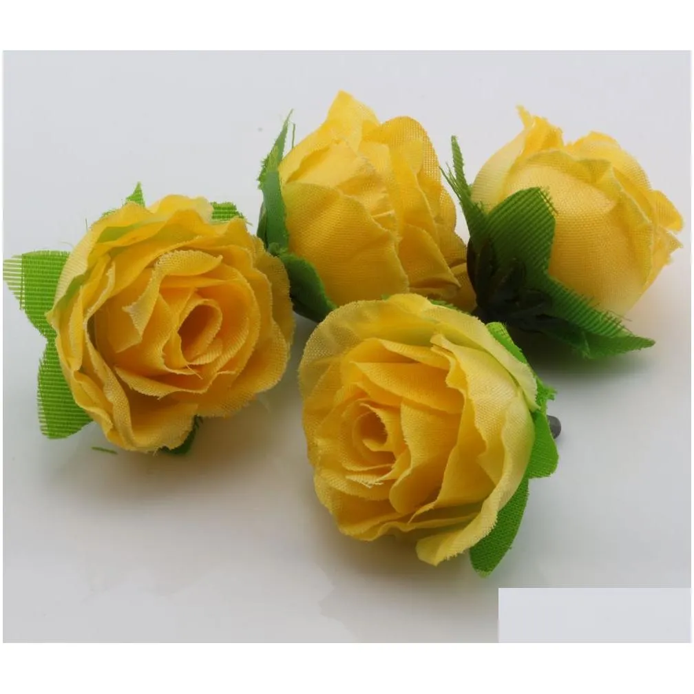  400pcs yellow tea rose flower head artificial flowers wedding flower 3cm