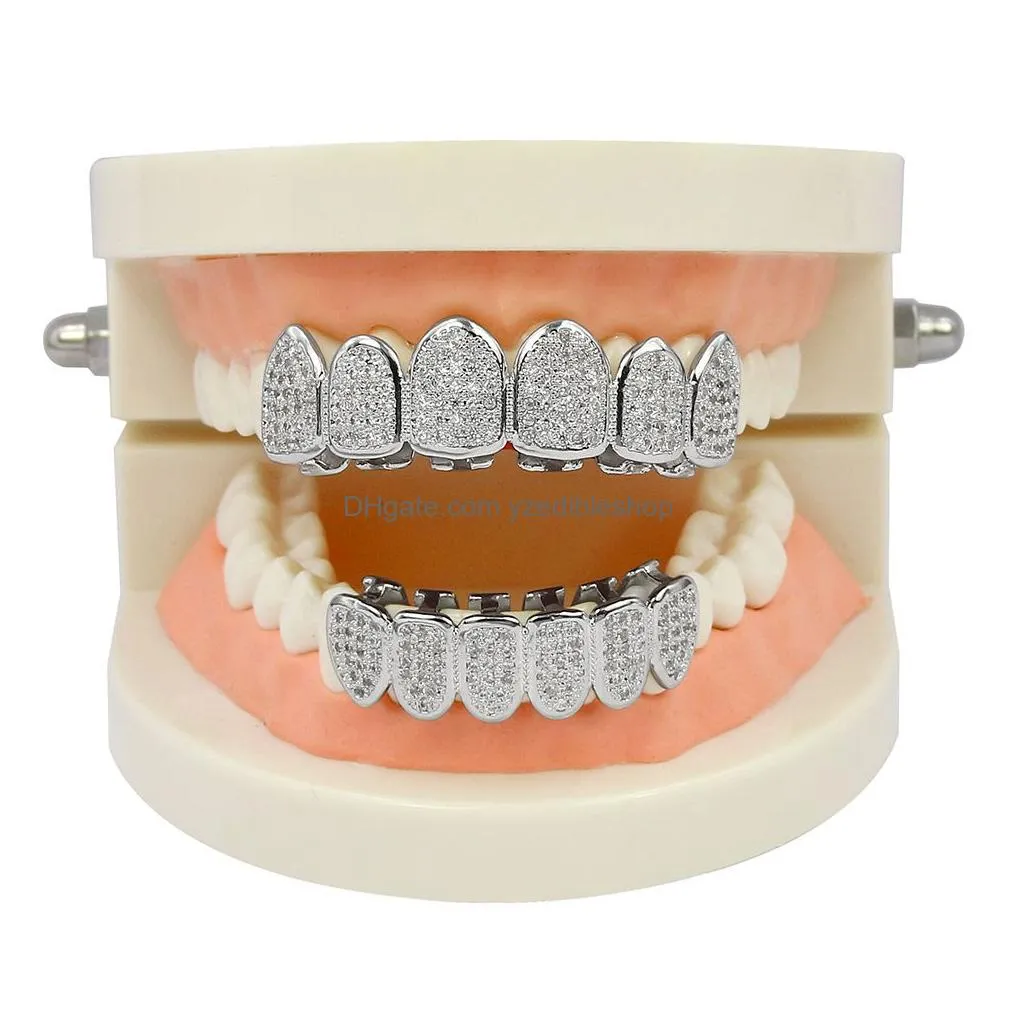 zircon grillz braces vampire teeth hip hop personality fangs gold silver teeth women men dental grills jewelry