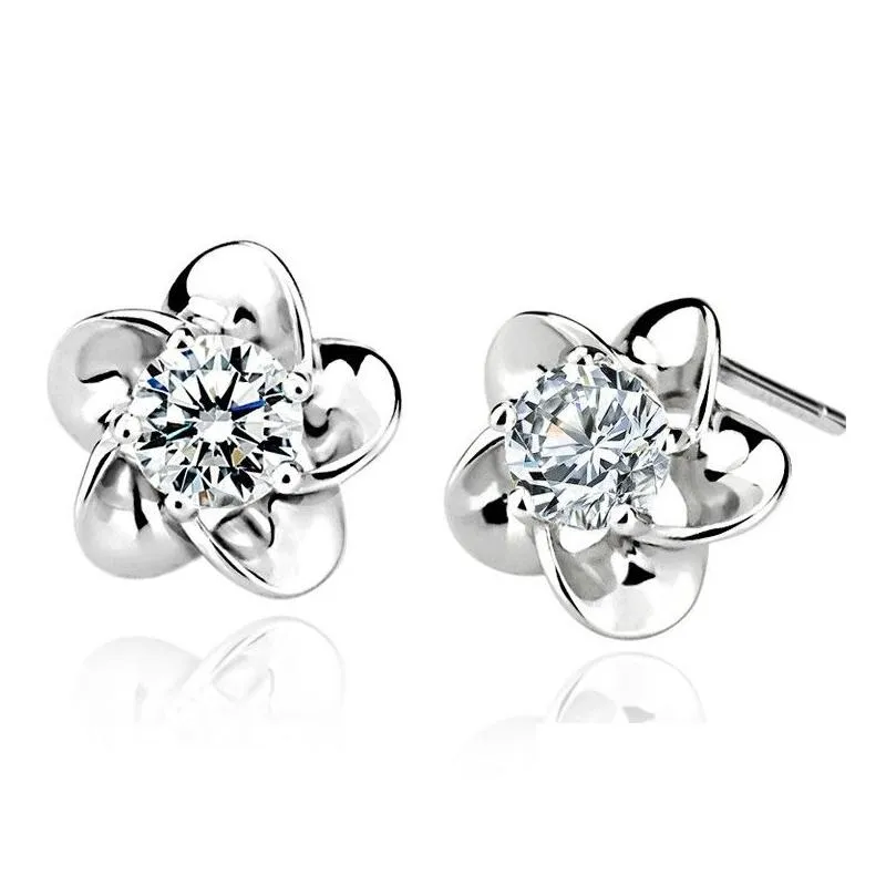 Stud Sier Plated Plum Blossom Ear Studs Sun Flower Earrings Diamond Earring Jewelry Earrings Dhxkv