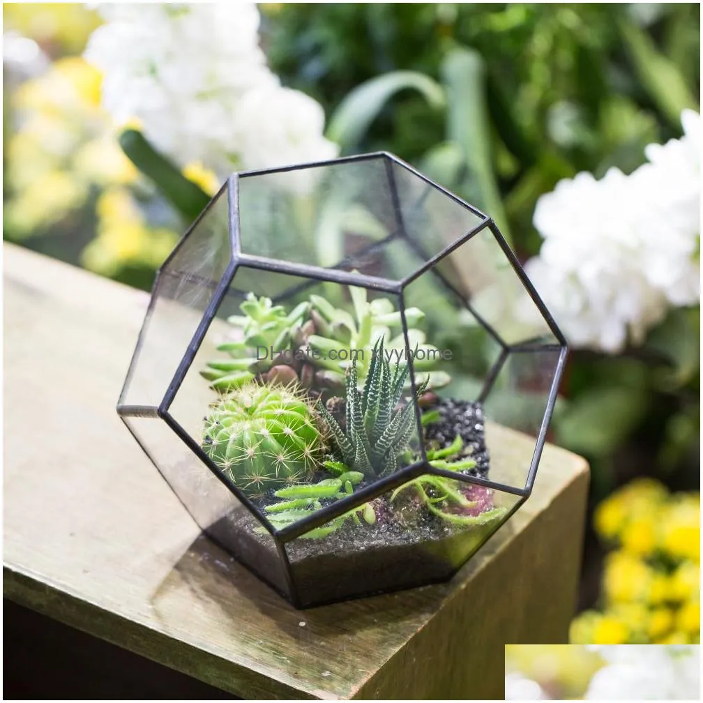 Planters & Pots Ncyp Modern Glass Terrarium Flower Pot Gold Geometric Bonsai Pots Plant Planter Desktop Display Flowerpot Home Garden Dhobh