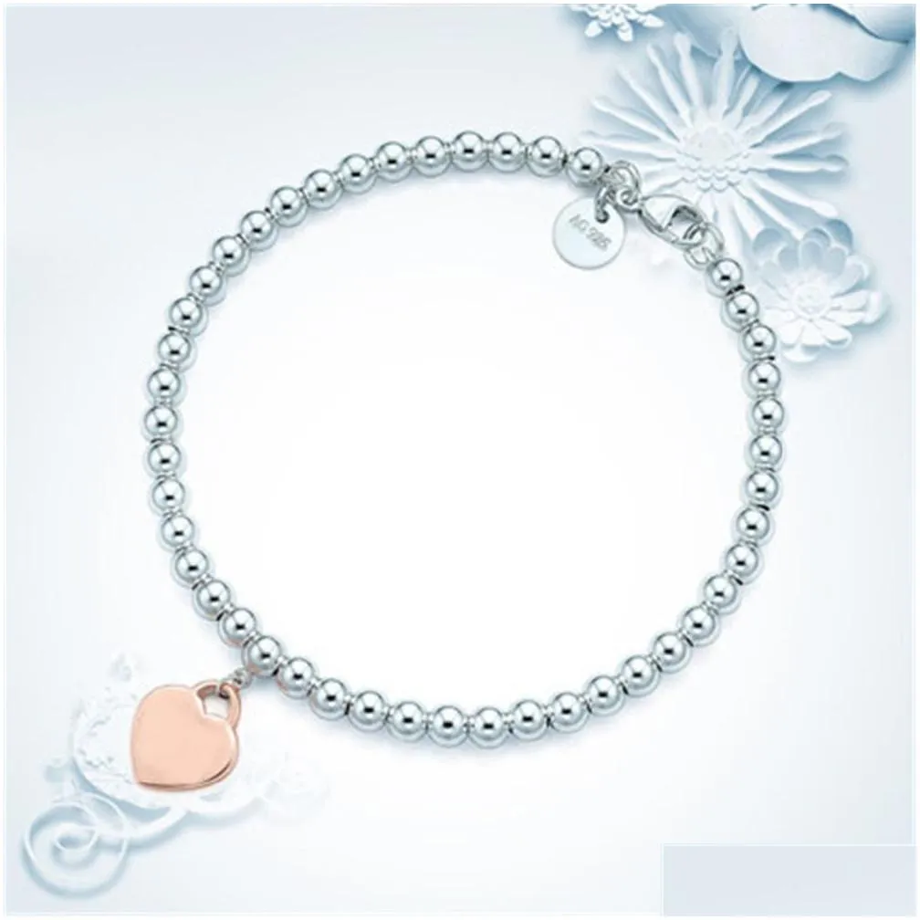 100% 925 sterling silver tag love original classic heart-shaped rosegold bead bracelet women jewelry gifts personality