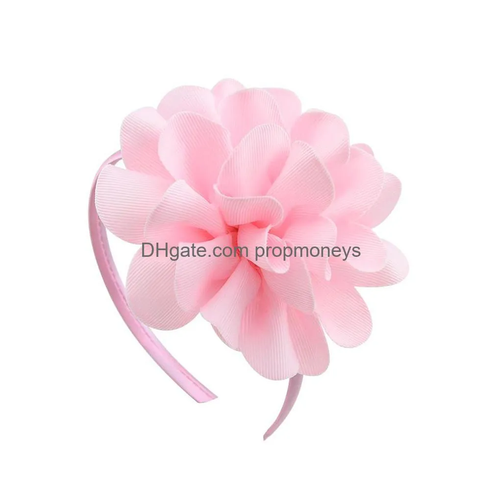 Hair Accessories 4.5 Inch Floral Baby Girls Ribbon Flower Headband Princess Boutique Grosgrain Hair Accessories Plastic Sticks Childre Dh4Xn