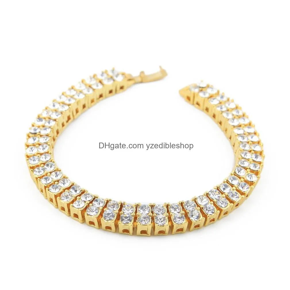 hip hop tennis bracelet gold palted bling bling 2 row iced out cz bracelet mens jewelry