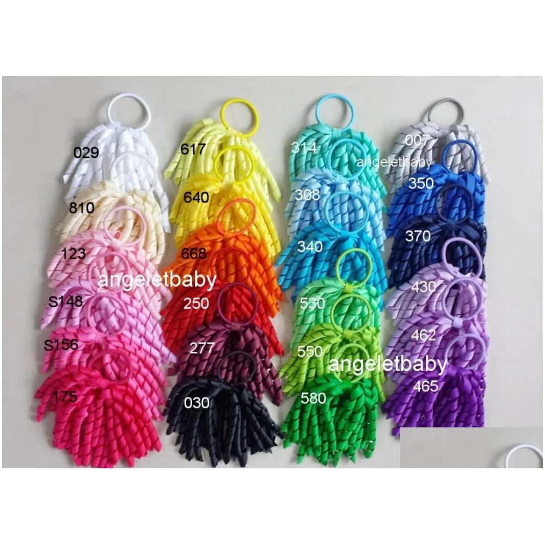 girl korker ponytail bobbles curly ribbons streamers hair bows with elastic corker hair bows 5inch korkers hair ties 100pcs pd002