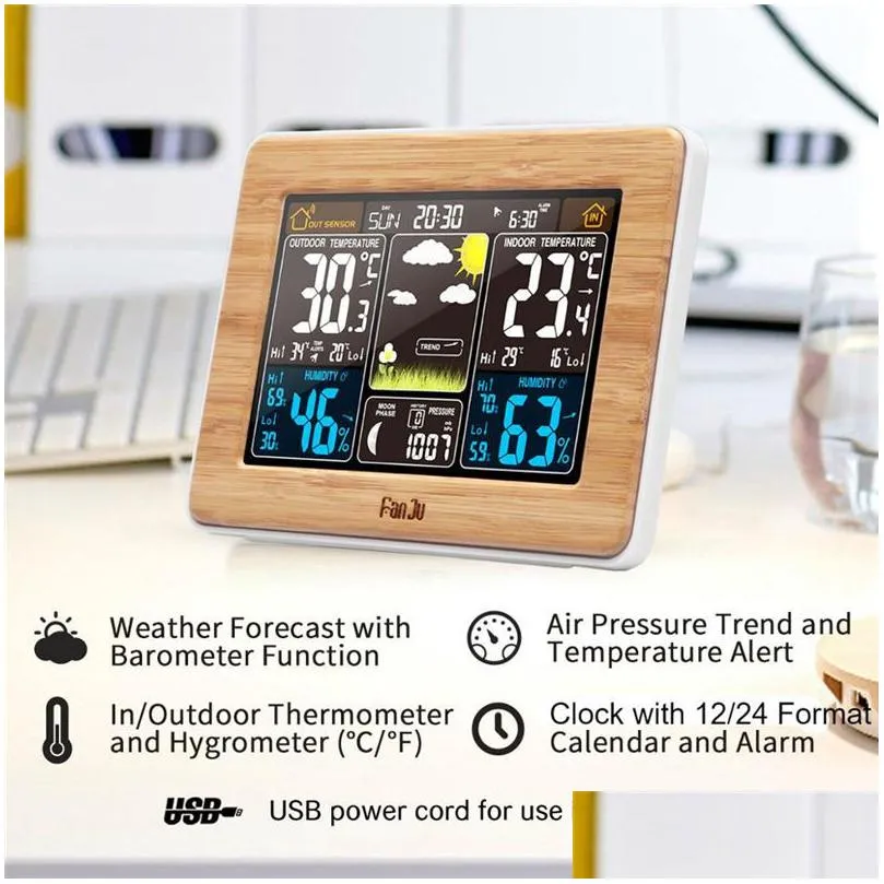 Other Clocks & Accessories Professional Home Digital Alarm Clock Wireless Weather Station Indoor Outdoor Temperature Humidity Wall Bar Dhkhi