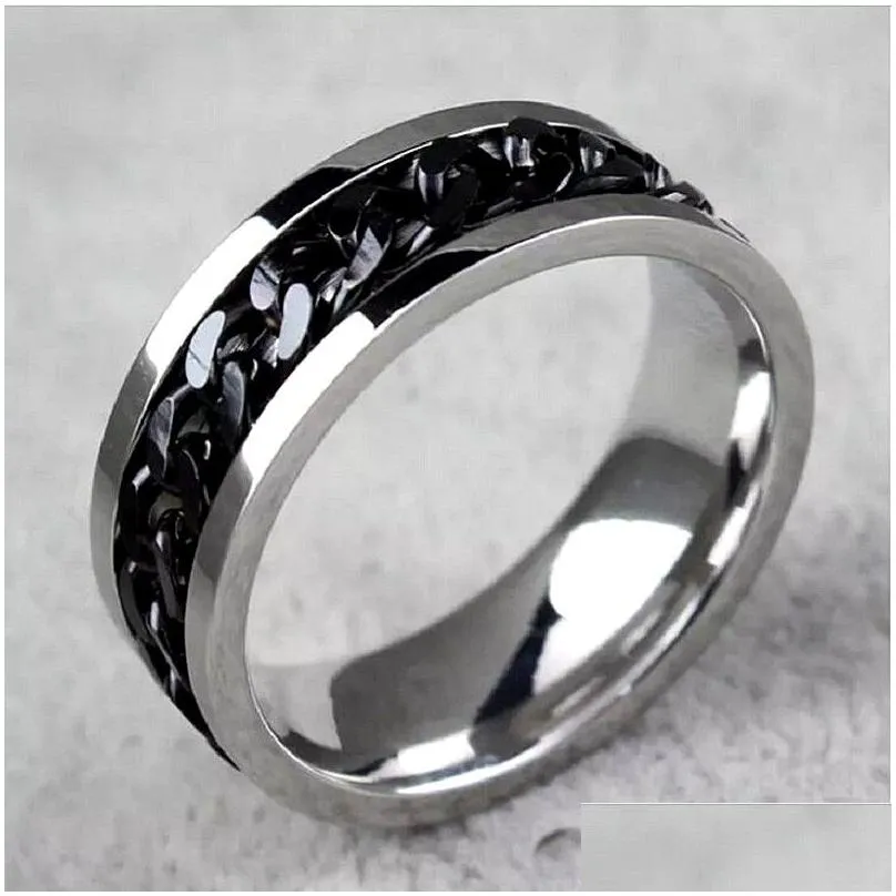 Band Rings Whole 50Pcslot Top Men Women Stainless Steel Chain Spinner Rings Fashion Jewelry Party Gifts Punk Style Biker Ring2080610 J Dhpuz