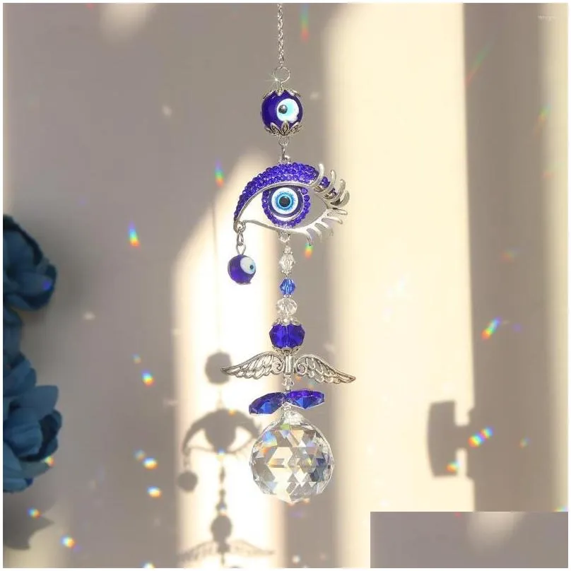 Garden Decorations Blue Evil Eye Crystal Sun Catcher Pendant Prism Ball Ornaments For Window Home Decor