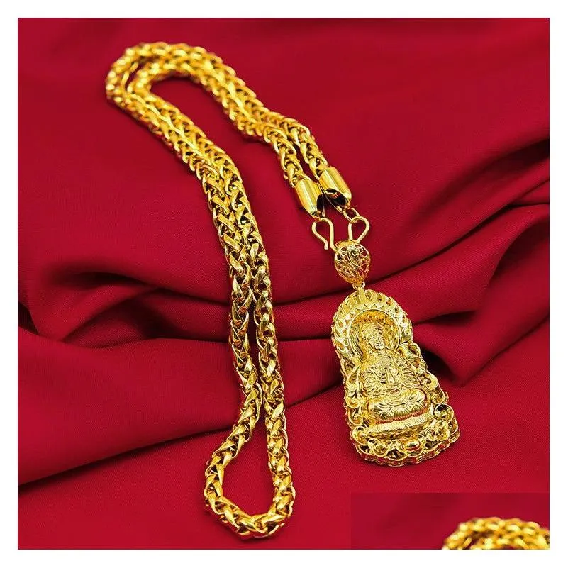 Pendant Necklaces Chinese Mens 18K Gold Plated Necklace Pendant 24 Chain Jewelry Gift Jewelry Necklaces Pendants Dhulx