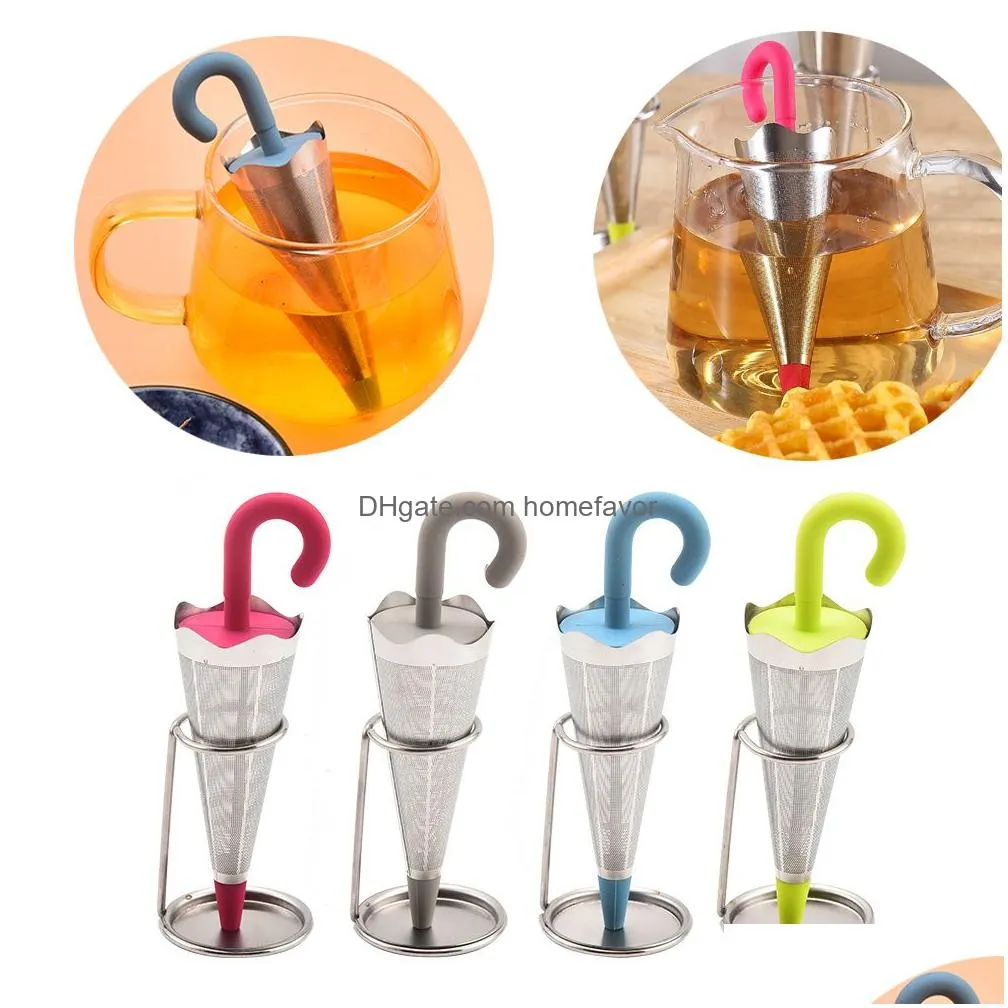 reusable umbrella tea infuser with drip tray for tea cups mugs and teapots stainless steel fine mesh tea strainer with silicone lid for loose