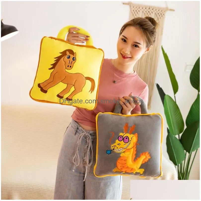 cushion/decorative pillow chinese zodiac anime folding with soft flannel blanket multifuction children bedroom cusion gift for