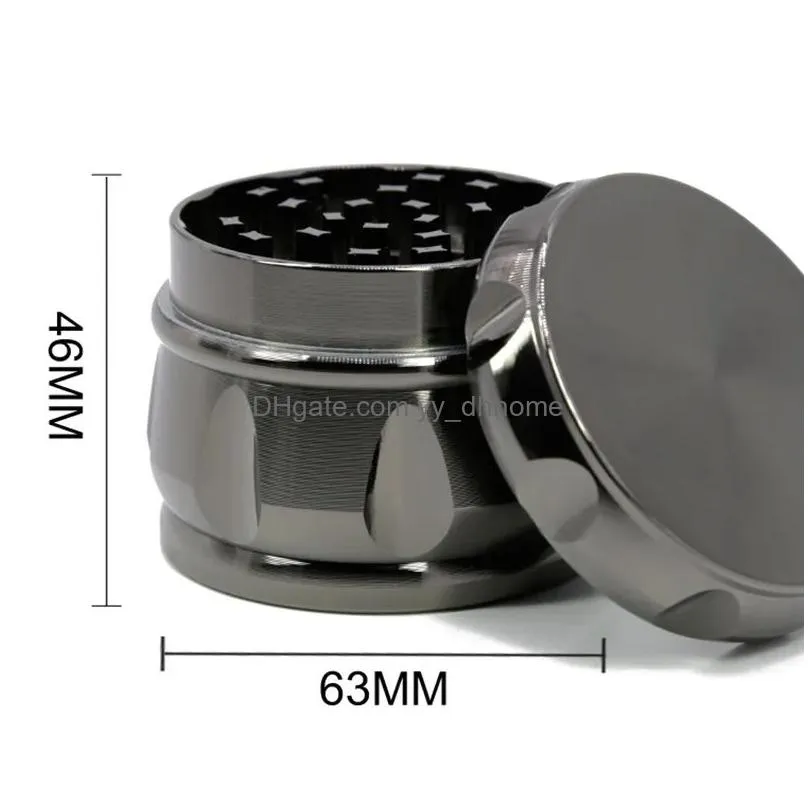 60mm metal grinders smoking tools concave herb spice mill food crusher 4 layers zinc alloy diamond shape style chamfer side