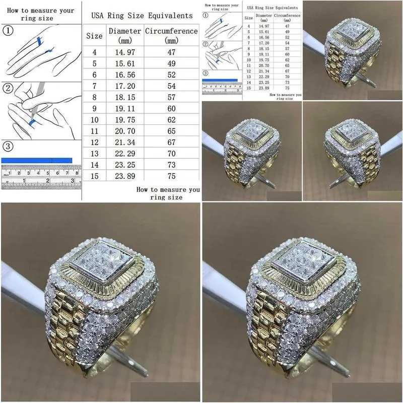 Band Rings Band Rings Domineering Gold Color Hip Hop Ring For Men Women Fashion Inlaid White Zircon Stones Punk Wedding Jewelry J23033 Dh31Q