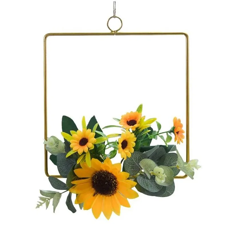 Artificial Sunflower Wreath Spring Summer For Front Door Home Wall Window Wedding Party Decor Garlands Farmhouse Decorative Flowers &